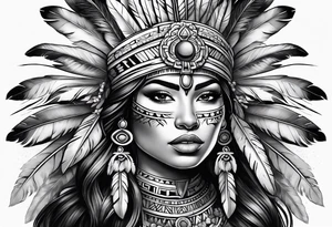 Aztec princess with roses and feathers tattoo idea