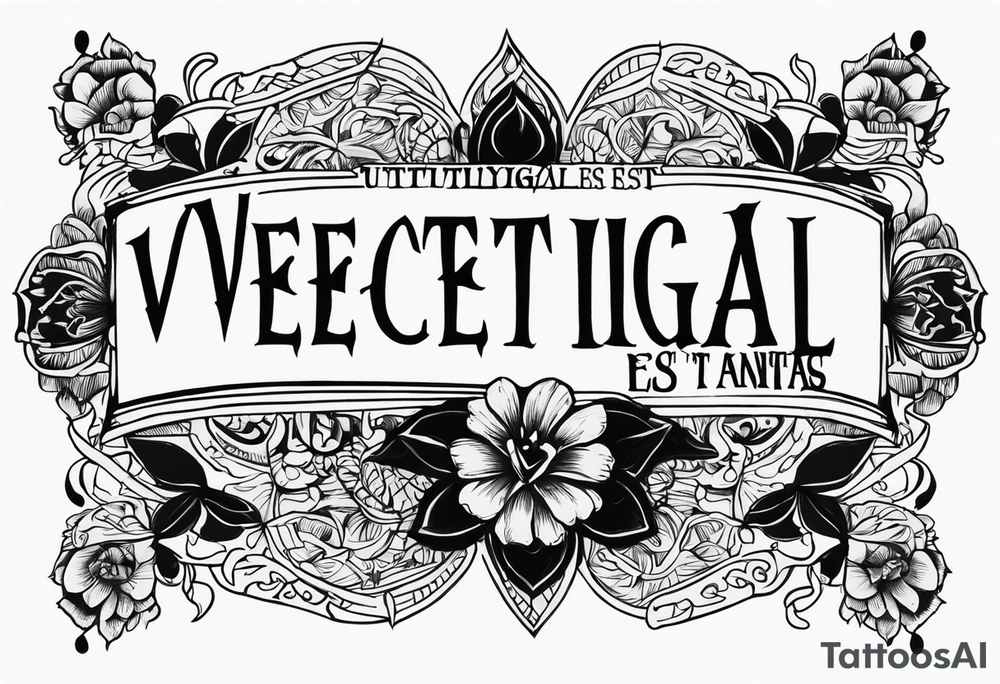 Script Latin that reads "Vectigal Vanitas est, utilitas Sanitas est, Nummus est Rex" tattoo idea