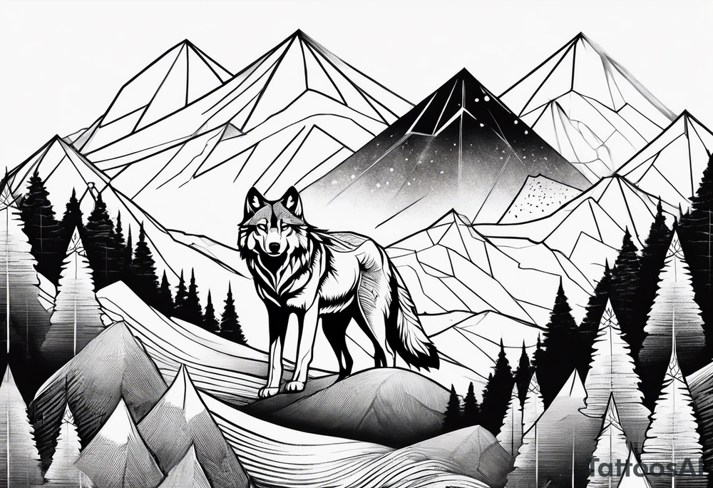 Mountains, wolf eyes underneath tattoo idea