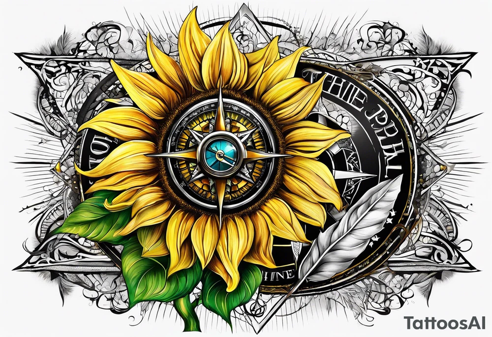 Sunflower and a compass, with the words "To Thine Own Self Be True" tattoo idea