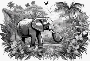 Jungle rainforest canvas with animals tattoo idea