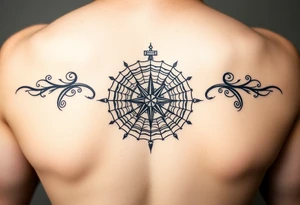 Compass covered in a spider web tattoo idea
