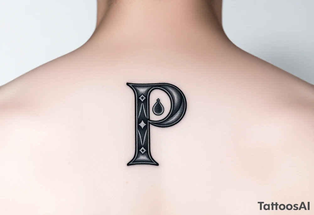 Small Letter P with a dollar bill coming out from the sides. make the P with a penis shape tattoo idea