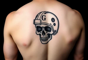 Skull wearing football helmet with initials GG tattoo idea
