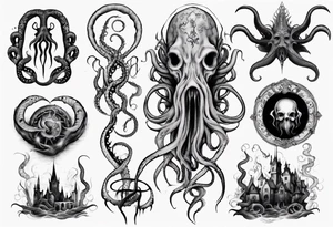 lovecraft mythe long tattoo 
with lot of tentacle tattoo idea
