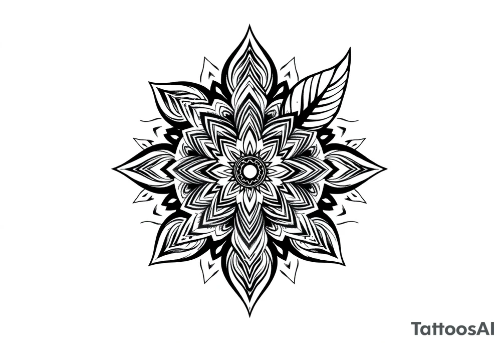 spiritual bold line feather indian mandala shaman tattoo idea