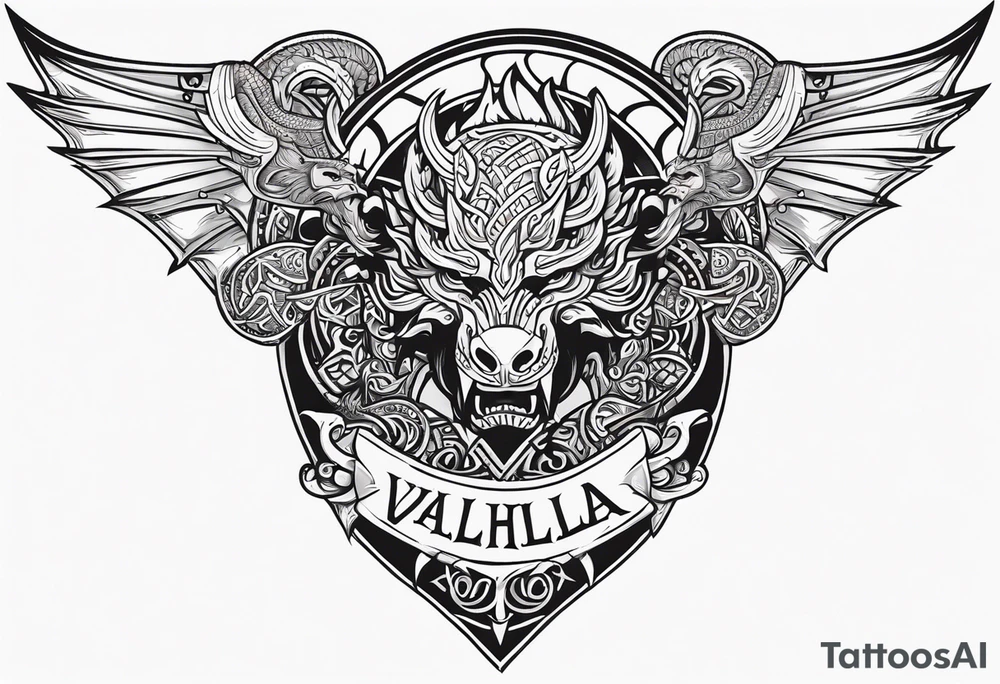 Valhalla sword shield viking ship dragon head tattoo idea Valhalla sword shield viking ship dragon head tattoo idea