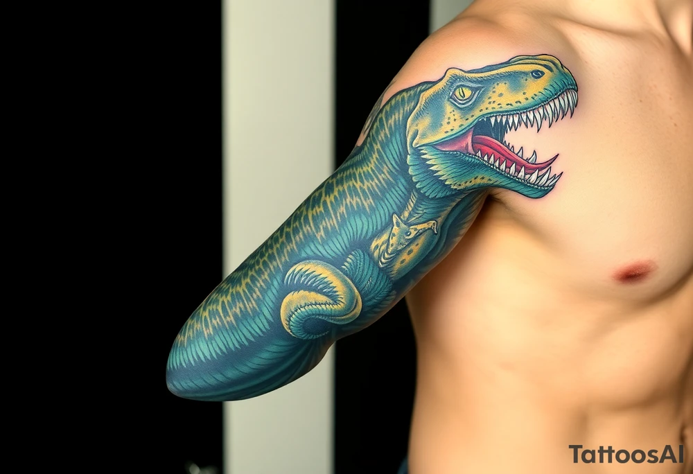 dinosaur spitting venom tattoo idea