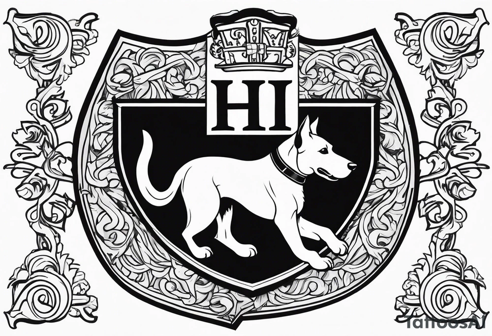 a coat of arms with a hound in the shield tattoo idea