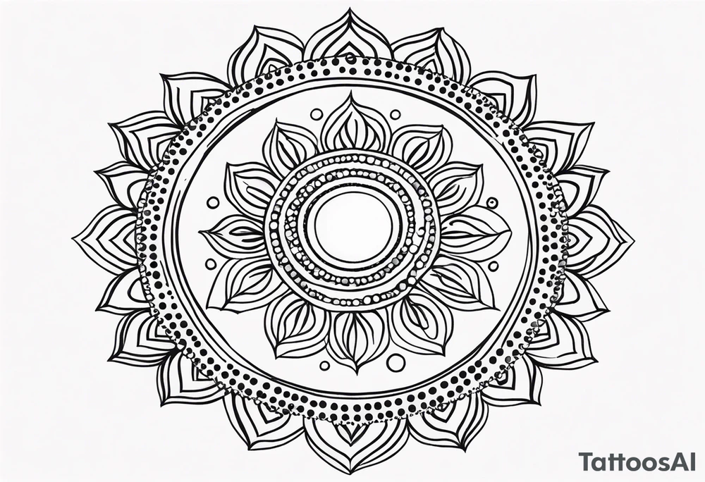 simple sunshine made of black dots with circles. mandala vibe without being a mandala tattoo idea