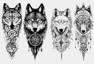 want a half sleeve on my left forearm featuring a side profile of wolf with a vegvisir for its eye, surrounded by Māori patterns tattoo idea