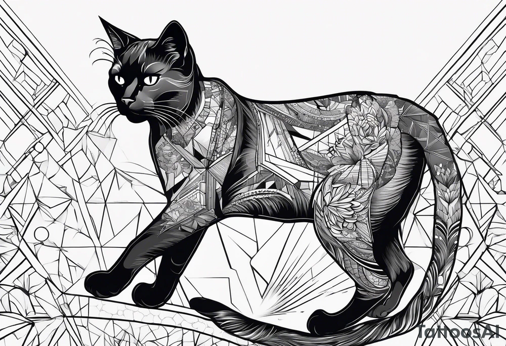 black dark cat vectorized futuristically tattoo idea