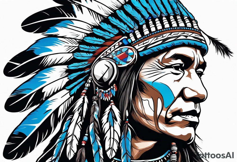 Native American with blue bonnets tattoo idea