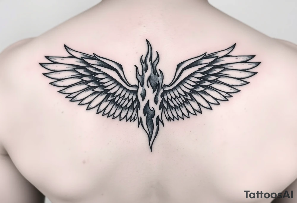 wings but half is made of fire tattoo idea