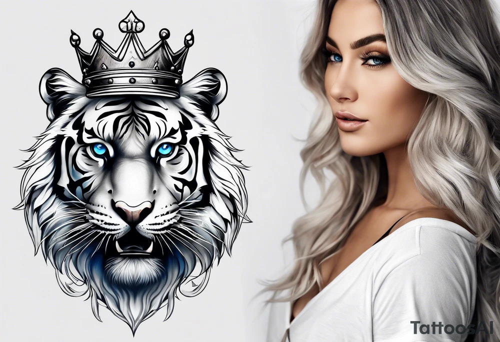 Tiger wearing crown with blue eyes. tattoo idea