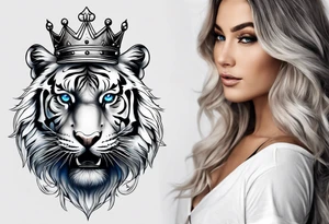 Tiger wearing crown with blue eyes. tattoo idea