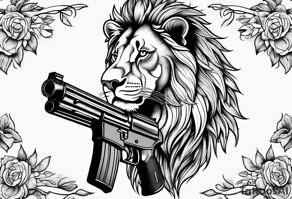 lion shooting gun tattoo idea