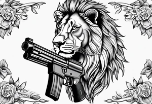 lion shooting gun tattoo idea
