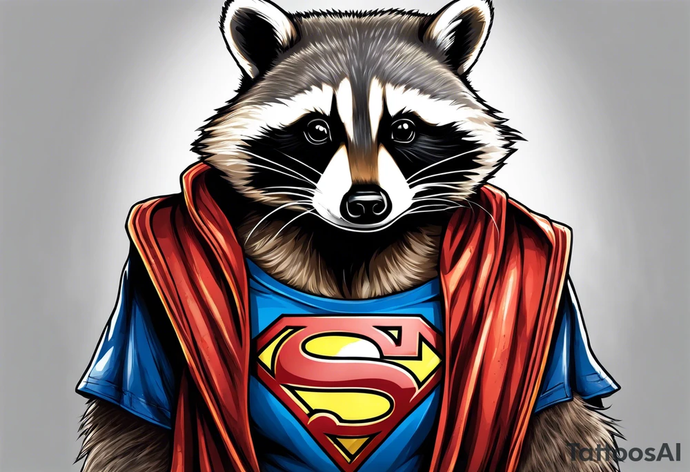 raccoon wearing a Superman t-shirt tattoo idea
