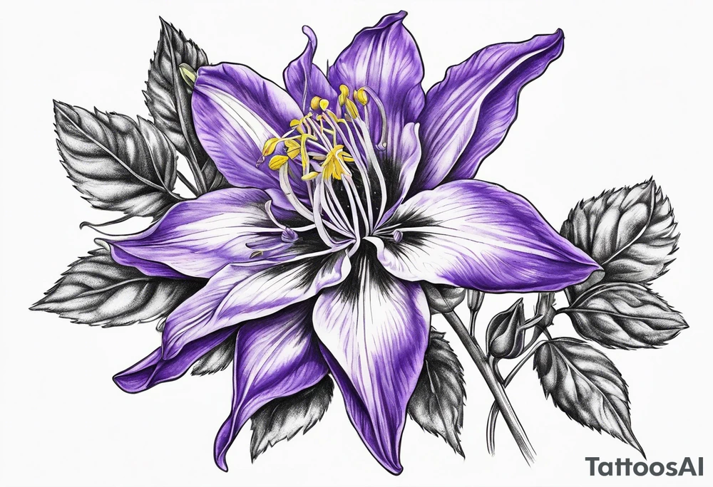 Columbine flower purple with stem tattoo idea
