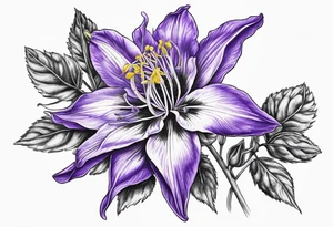 Columbine flower purple with stem tattoo idea