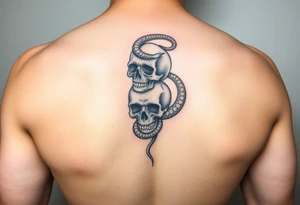 stack of skulls with a serpent wrapping around tattoo idea