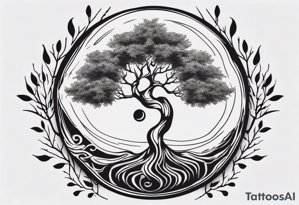 tree yin yang tattoo idea