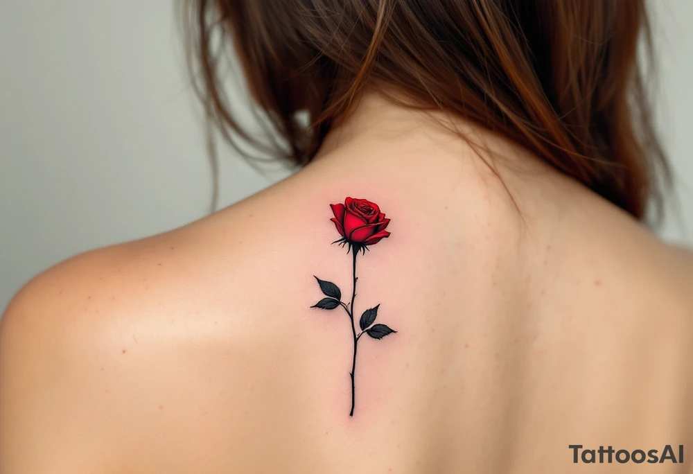 Minimalist single red rose with a thin black stem, no leaves, and clean linework. tattoo idea