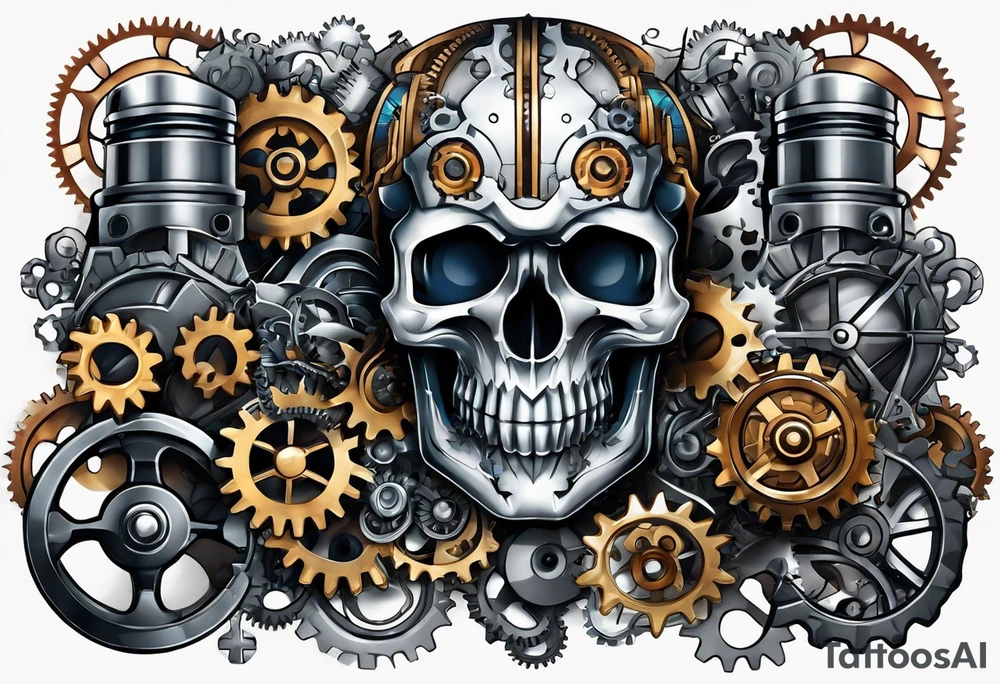 Gears cogs pistons full sleeve tattoo idea