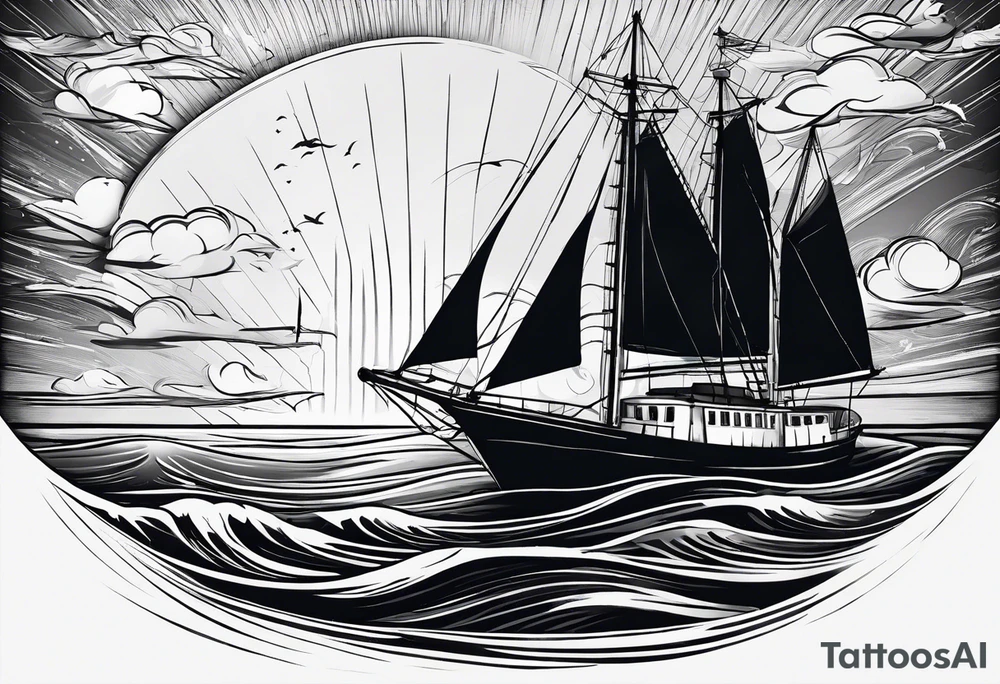 voilier vue de face. phare maritime dans le voilier servant de mat pour les voiles. tattoo idea