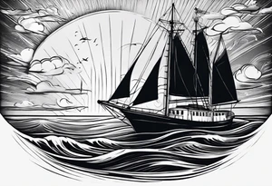 voilier vue de face. phare maritime dans le voilier servant de mat pour les voiles. tattoo idea