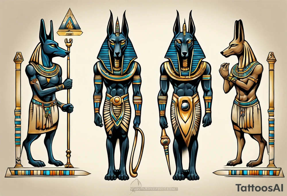 anubis and horus full arms tattoo idea