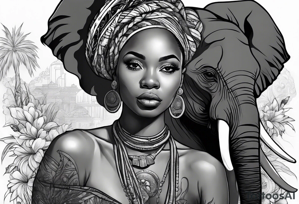 Black woman with locs and elephant tattoo idea