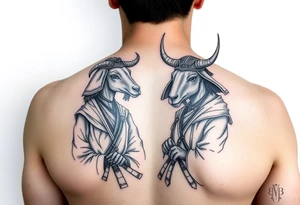 goat and ox dressed up as female samurai warriors tattoo idea