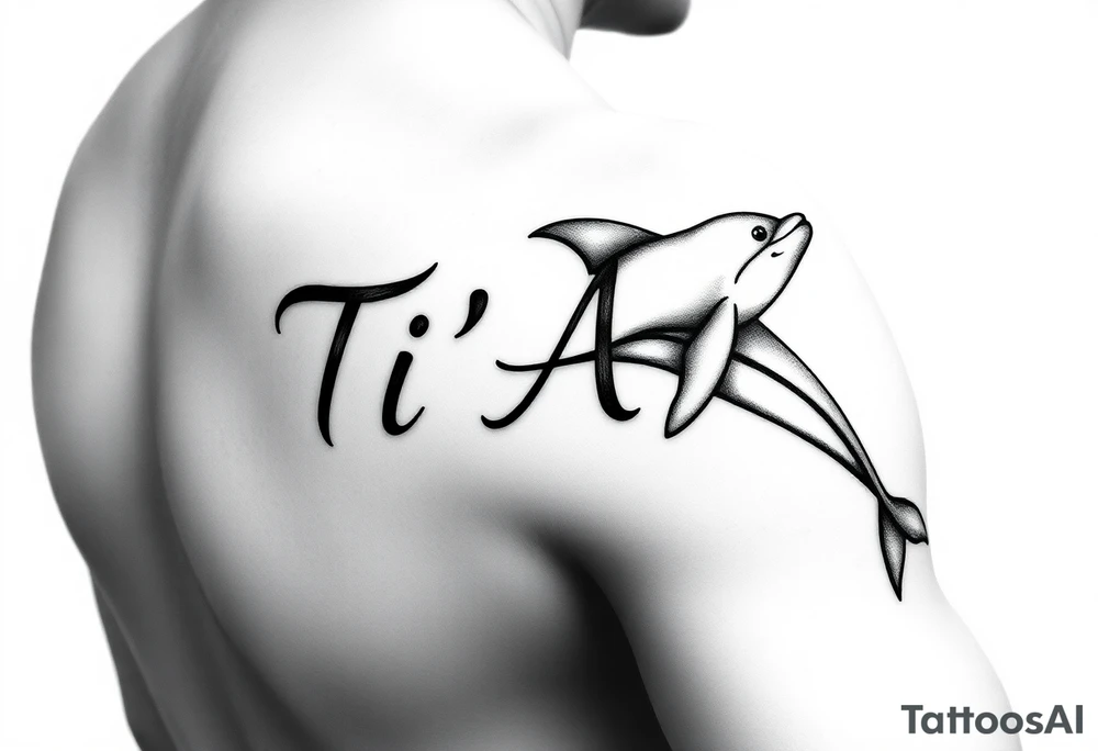 The name Ti'Asha with a dolphin for my mom favorite animal on the bicep tattoo idea