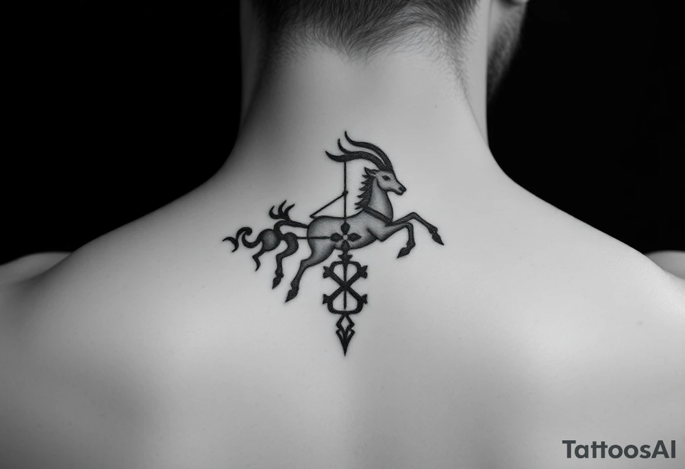 I would like a very small tattoo for behind the ear of the zodiac symbols for sagittarius and capricorn, in ONE combined tattoo. I DO NOT want the boad or the archer, I want the symbols combined into ONE very small tattoo tattoo idea