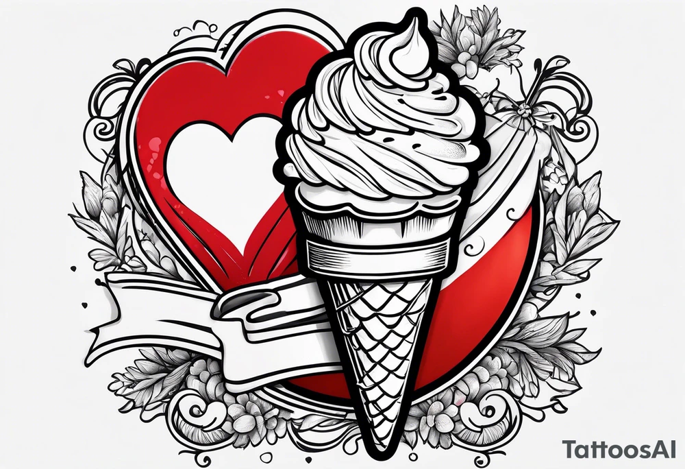 small one scoop ice cream cone with small red heart on it somewhere with unicorn tattoo idea