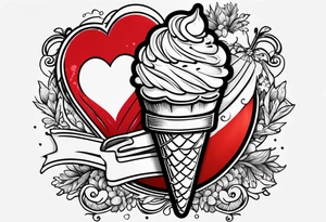 small one scoop ice cream cone with small red heart on it somewhere with unicorn tattoo idea