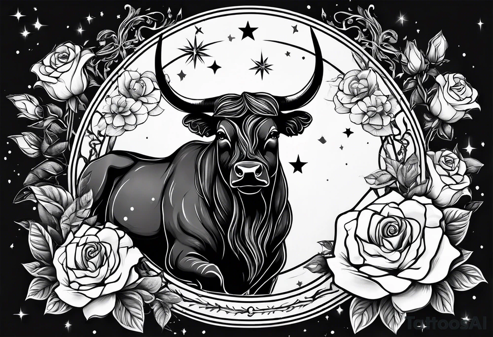 Taurus constellation with stars and roses fine lines tattoo idea Taurus constellation with stars and roses fine lines tattoo idea