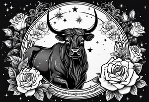 Taurus constellation with stars and roses fine lines tattoo idea