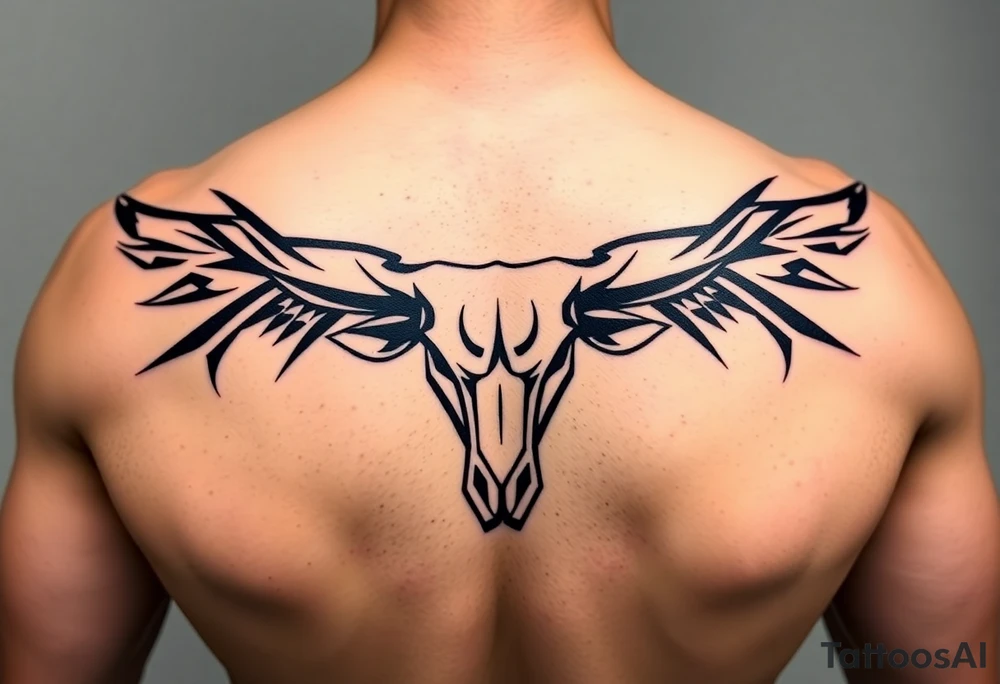 Texas longhorn who horns run along the muscles of the back tattoo idea