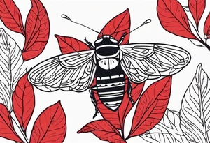 cicada on top of red leaves tattoo idea
