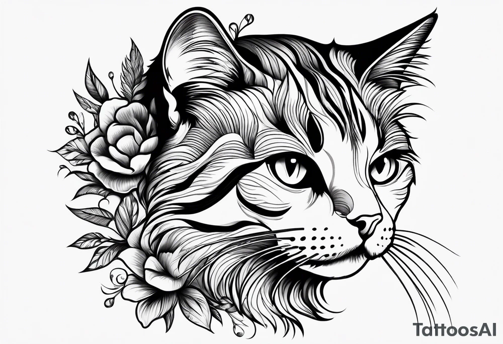 right side profile of a cat face tattoo idea