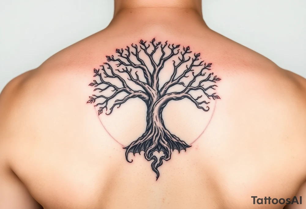 tree of life with a dragon encircling it. tattoo idea