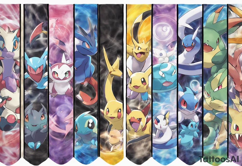 Pokemon arm sleeve,Mew*
Dratini*
Dragonair*
Dragonite*
Victini*
Applin*
Flapple*
Dragapult*
Cynthia and Garchomp
Meloetta
Jigglypuff*
Gengar*
Furret
Ampharos*
Sharpedo
Flygon 
Gothitelle
Chandelure 
Haxorus
Tyrunt 
Rowlet*
Salandit 
Togedamaru*
Mimikyu*
Drampa tattoo idea