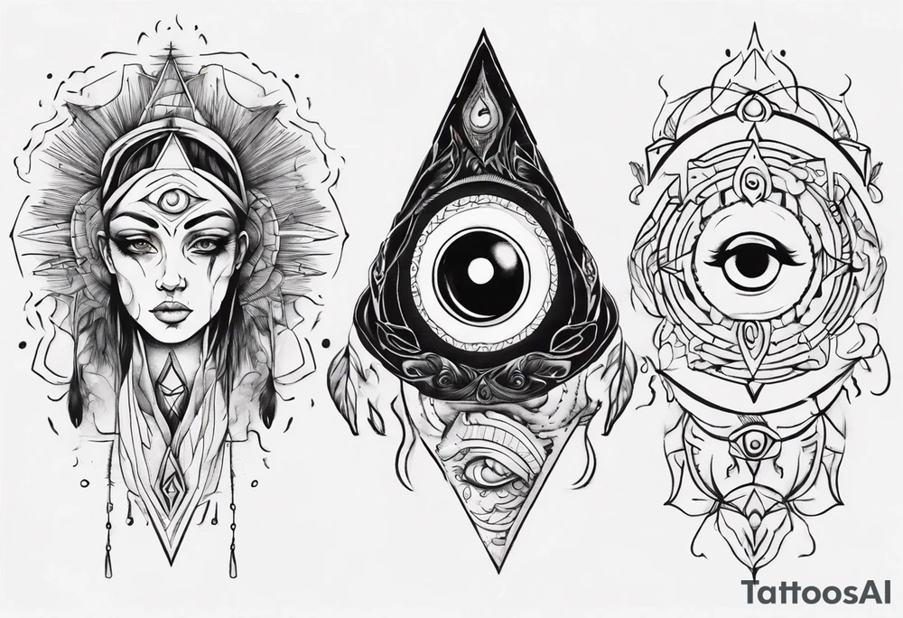 Third eye abstract fine line sketch style with artistic fill tattoo idea