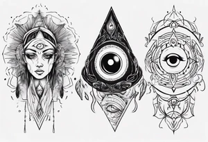 Third eye abstract fine line sketch style with artistic fill tattoo idea