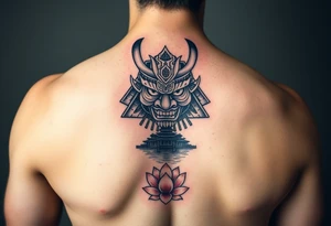 arm Sleeve.
Samurai oni mask, Japanese temple, water, lotus tattoo idea