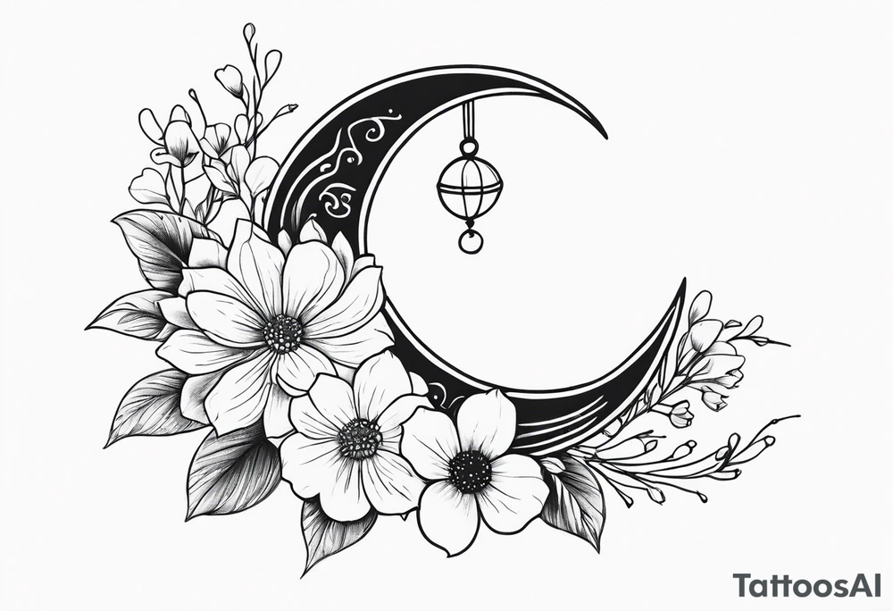 Crescent moon with flowers tattoo idea