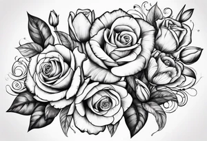 Roses and tulips with decorative swirls tattoo idea